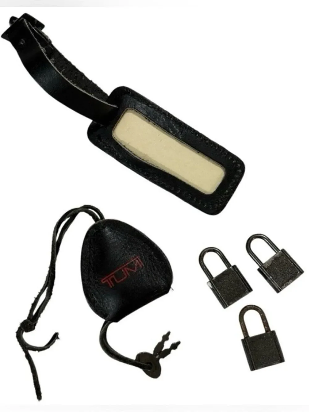 TUMI Luggage Tag + Lock Set Travel Accessories Black Leather Keys